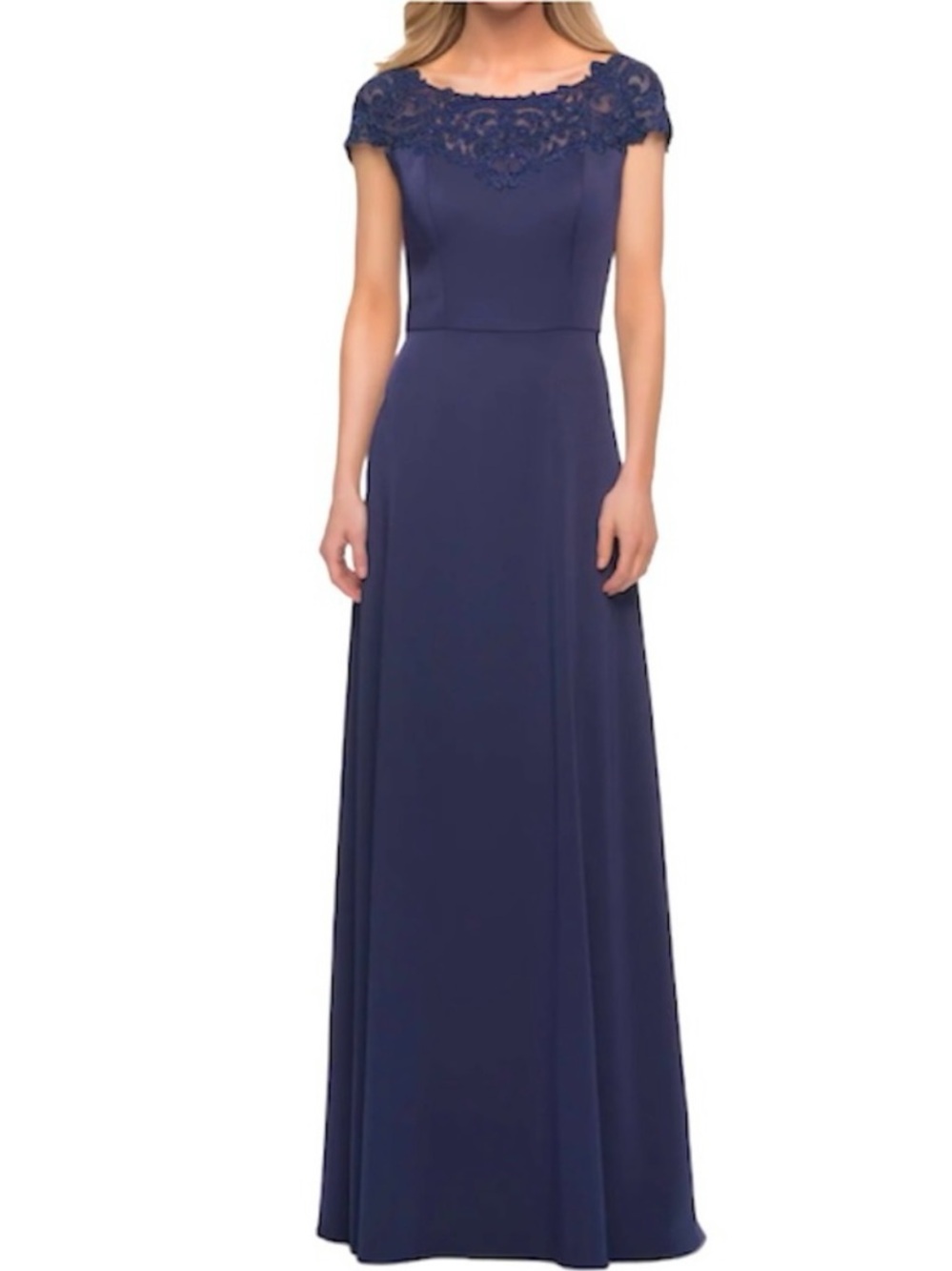 LA FEMME Navy Full Skirt and Lace Detail Top Gown NEW Size 10 Dress